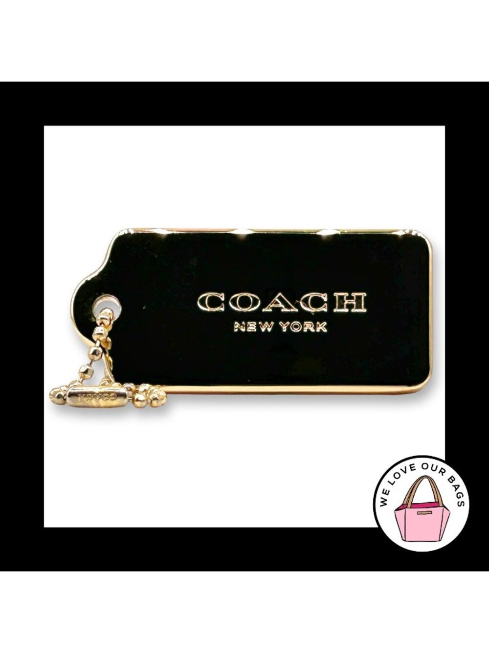 COACH NEW YORK Hang Tag 2.25" Bag Charm Keychain Fob Gold Brass Thick Metal